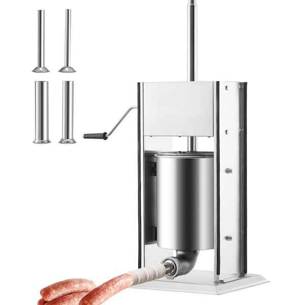 10.6 Qt. Manual Sausage Stuffer Stainless Steel Vertical Sausage Filling Machine with 4 Stuffing Tubes & Cleaning Kit