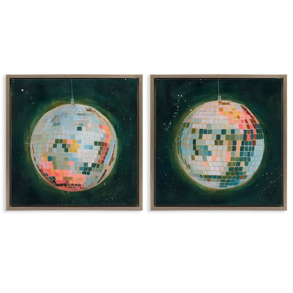 Stupell Industries Disco Balls with Vivid Hues by Grace Popp 2-Pieces Brown Floater Frame Music Graphic Art Print 25 in. x 25 in.