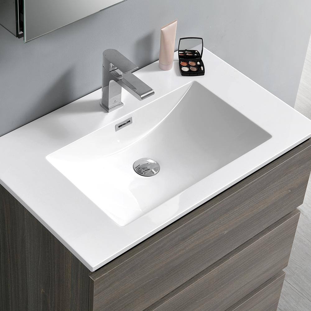 Gray 30" Freestanding Modern Bathroom Vanity with Acrylic Top