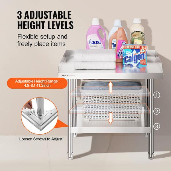 Stainless Steel Equipment Grill Stand, 152x76x61 Cm Stainless Table, Grill Stand Table With Adjustable Storage Undershelf, Equipment Stand Grill Table For Hotel, Home, Restaurant