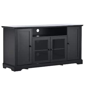 59.8 in. W x 18.9 in. D x 29.9 in. H Black Linen Cabinet with with 2 Tempered Glass Doors Adjustable Panels