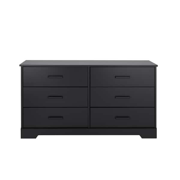 Prepac Rustic Ridge Black 6-Drawer 53.25 in. x 28.5 in. x 18.25 in. Dresser, Wooden Chest of Drawers for Bedroom