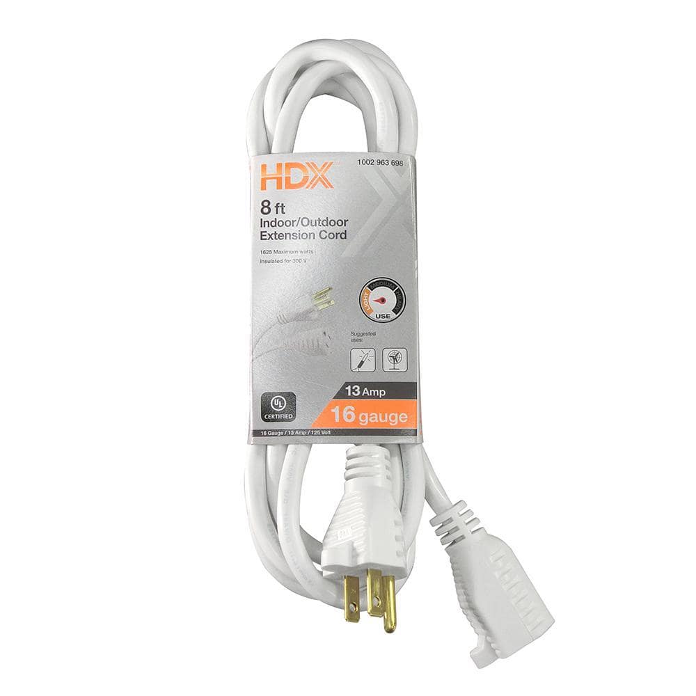 HDX 8 ft. 16/3 Light Duty Indoor/Outdoor Extension Cord, White HW1638HDW -  The Home Depot