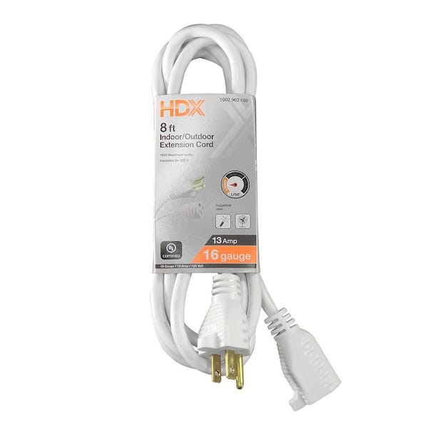 HDX 8 ft. 16/3 Light Duty Indoor/Outdoor Extension Cord, White