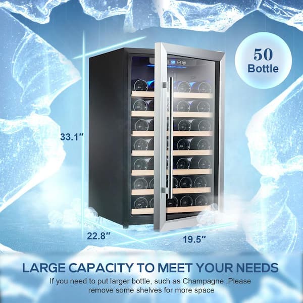 50-bottle Wine Cooler, Single-Zone, Touch Control. Black and Stainless Steel. Ideal for Home
