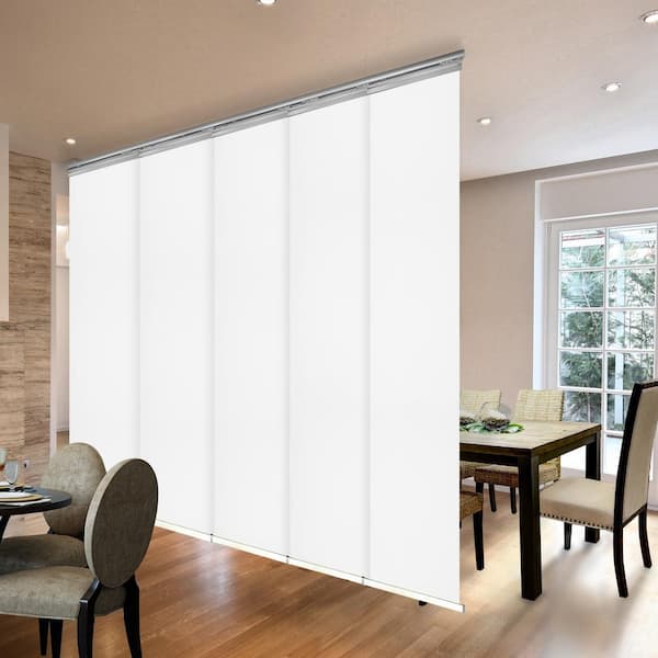 EMOH Alabaster 58 in. to 110 in. W x 94 in. L Adjustable 5-Panel, White Single Rail Panel Track with 23.5 in. Slates