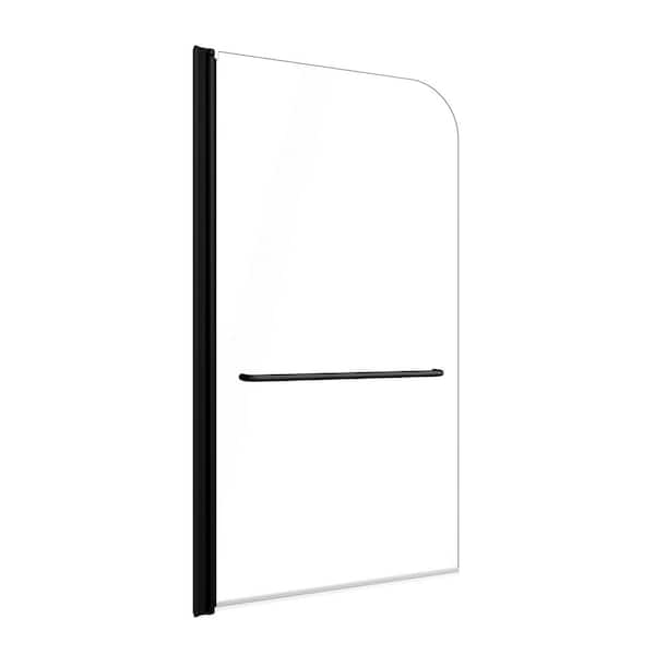 34 in. W x 58 in. H Pivot Framless Tub Door in Matte Black with Clear Tempered Glass