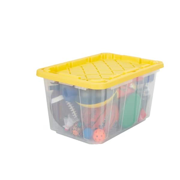 HDX 17 Gal. Storage Tote in Clear with Yellow Lid 206232 - The