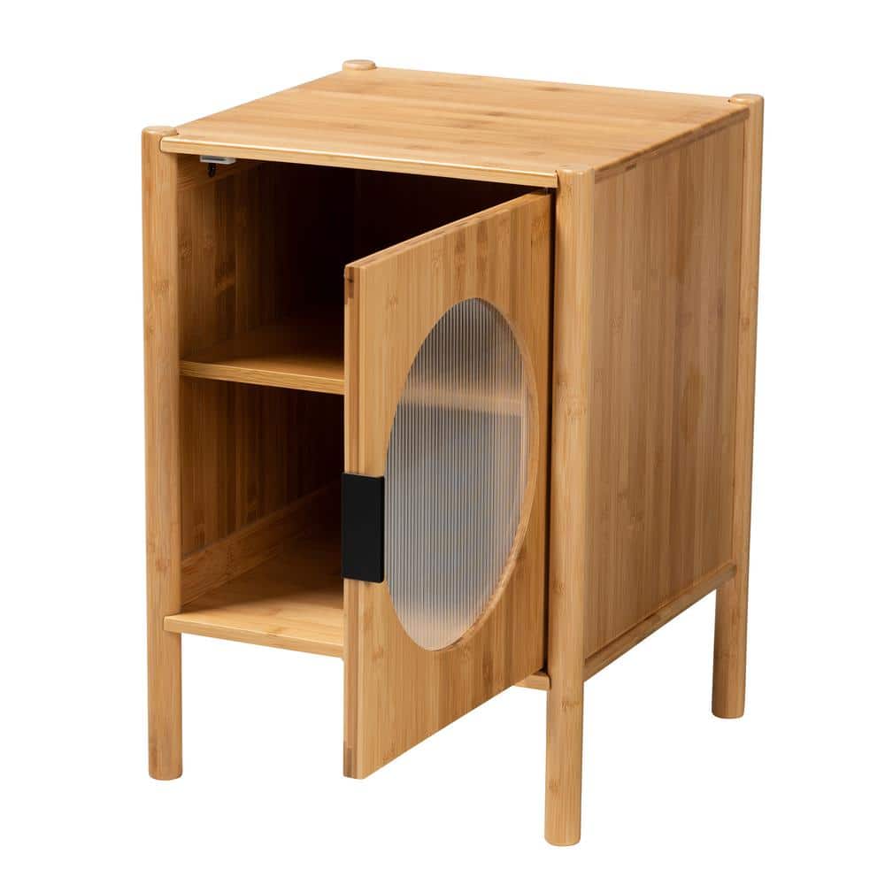 Naresh Natural Bamboo Wood Round End Table with Storage