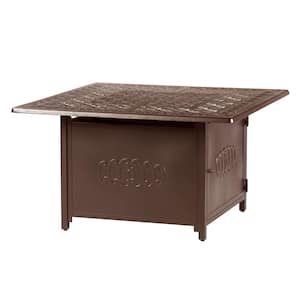 42 in. x 42 in. Brown Square Aluminum Propane Fire Pit Table with Glass Beads, 2 Covers, Lid, 55,000 BTUs
