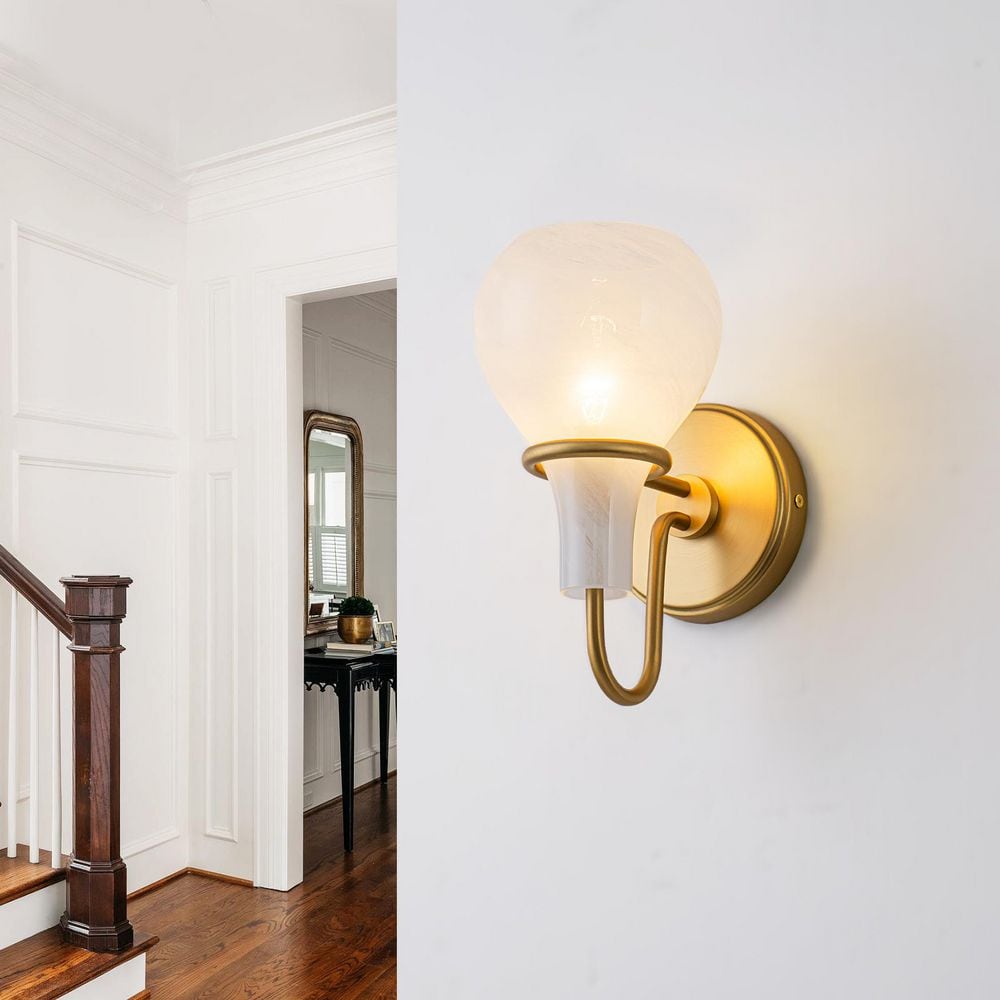 7 in. 1-Light Gold Iron Vanity Light with Alabaster Glass Vase Shade price history on PriceWatchPro