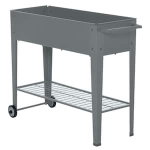 Grey Metal Raised Garden Bed Elevated with 2 Wheels and Water Drainage Hole