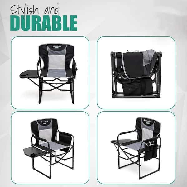 Extra Large Portable Folding Chair with Side Table, Black Extra Large Portable Folding Chair with Side Table, Black