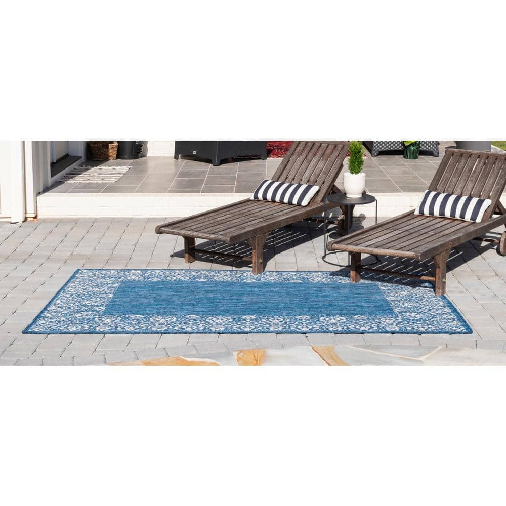 Coastal Charm Flat-Woven Blue Synthetic 5' x 8' Outdoor Rug