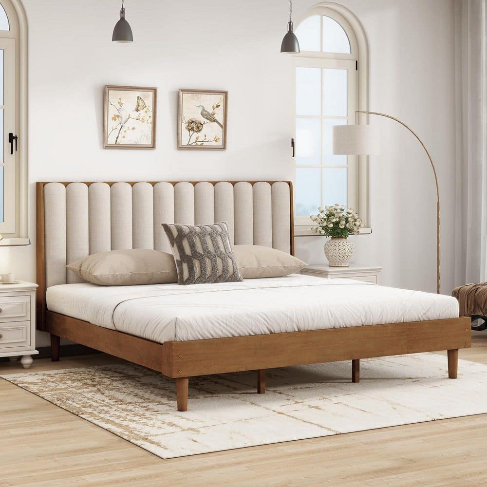 Carlisle Brown Wood Frame King Size Platform Bed with Piano Key Style Upholstered Headboard price history on PriceWatchPro