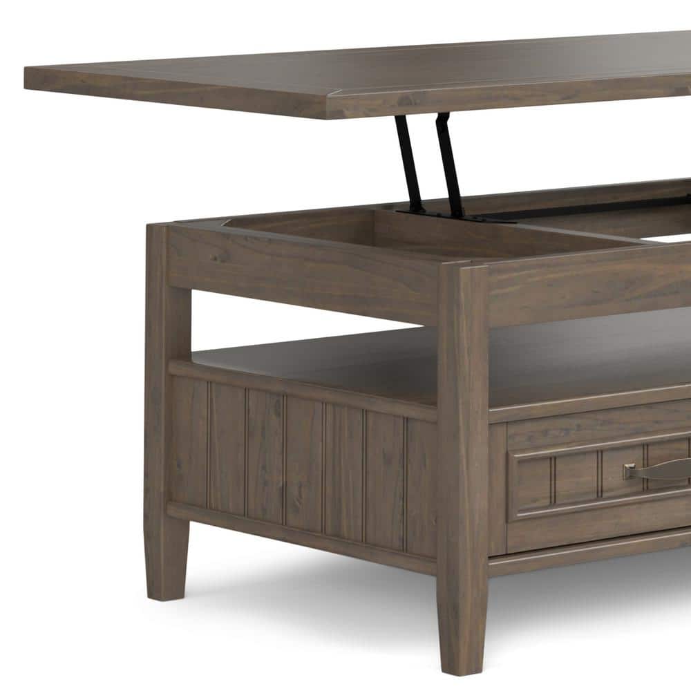 Smoky Brown Solid Wood Lift-Top Coffee Table with Storage
