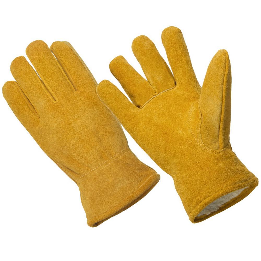 HANDS ON Men's Premium Cow Suede Sherpa Lined Leather Driver Gloves ...