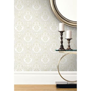 Damask Antique Cream and Ivory Paper Non-Pasted Strippable Wallpaper Roll (Cover 56.00 sq. ft.)