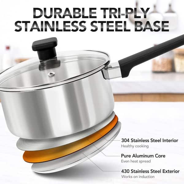 3-Piece 1 qt 2 qt 3 qt Stainless Steel Nonstick Saucepan Set with