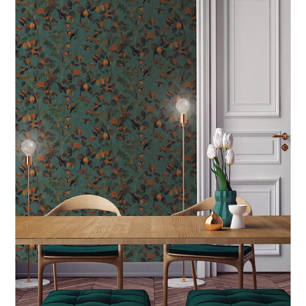 Heron Green Nature Leaves Print Non Woven Non-Pasted Textured Wallpaper 57 sq. ft.