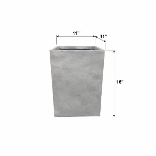 16 in. Tall Natural Concrete Lightweight Modern Square Outdoor Planter