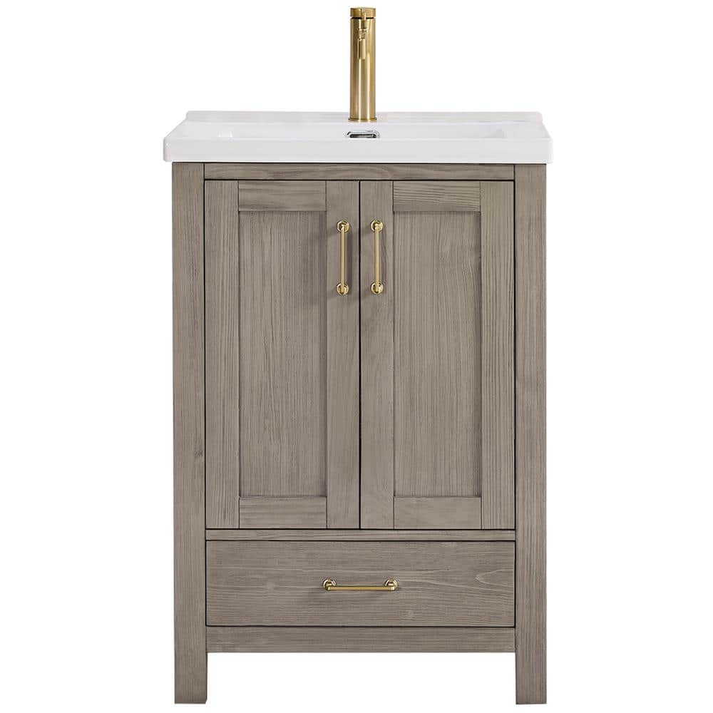 ROSWELL Gela 23.6 in. W x 19.7 in. D x 35 in. H Single Bath Vanity in Grey with White Drop-In Ceramic Basin, Fir Wood Grey -  823024-FY-WH-NM