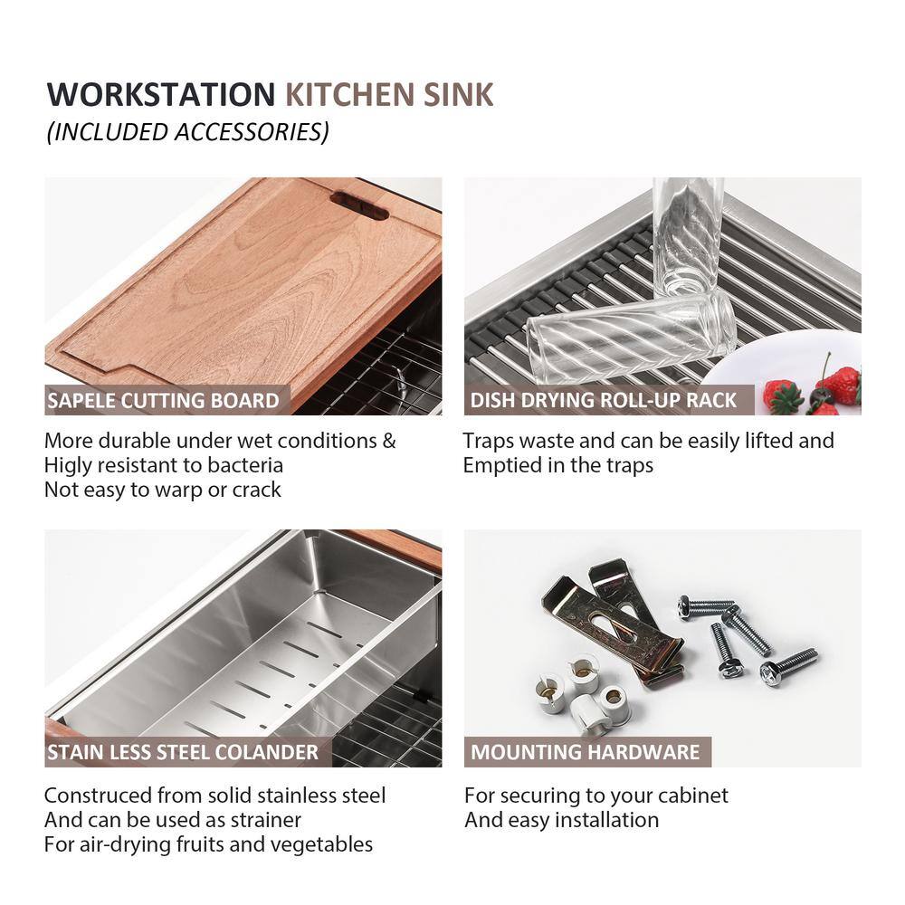33" Brushed Stainless Steel Undermount Workstation Kitchen Sink with Accessories