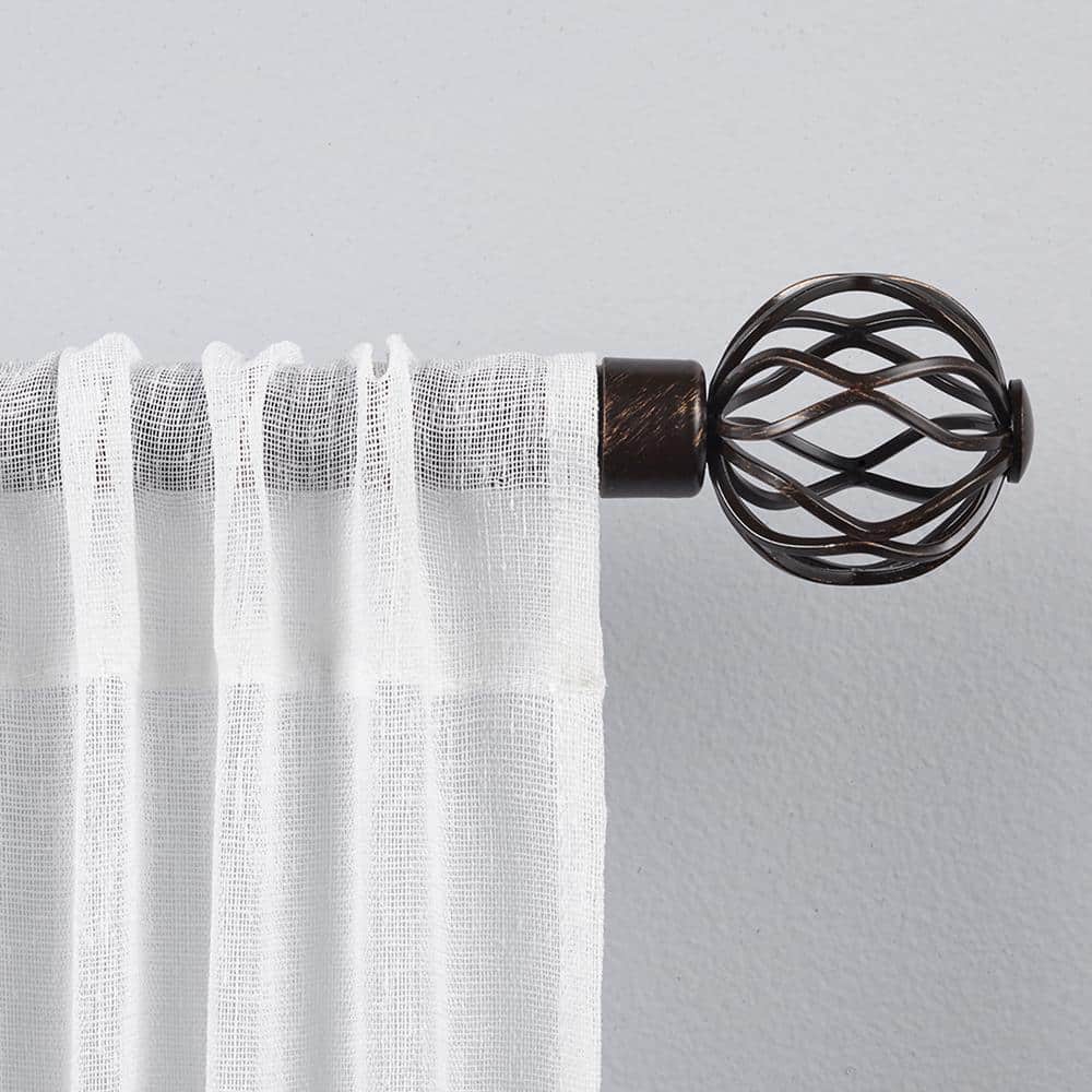 Matte Bronze Adjustable Curtain Rod with Wavy Finials