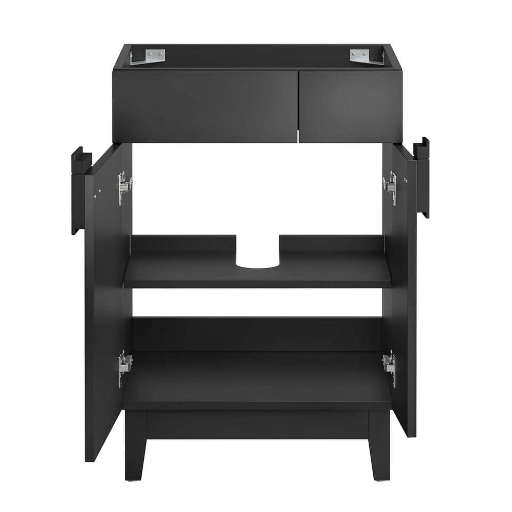 Miles 24" Black Particleboard Bathroom Vanity Cabinet with Rubberwood Legs