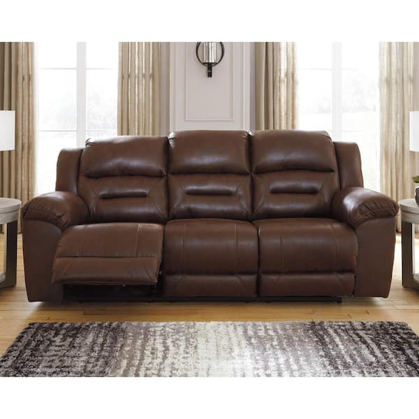 Stoneland 90 in. Pillow Top Arm Faux Leather Rectangle Power Reclining Sofa in Brown