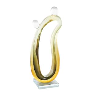 Orange Glass Curved Cutout Ombre Abstract Sculpture with 2-Small Orbs