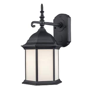 Eldlight 15.25 in. 1-Light Black Outdoor Hardwired Wall Lantern Sconce with No Bulbs Included and Frosted Glass