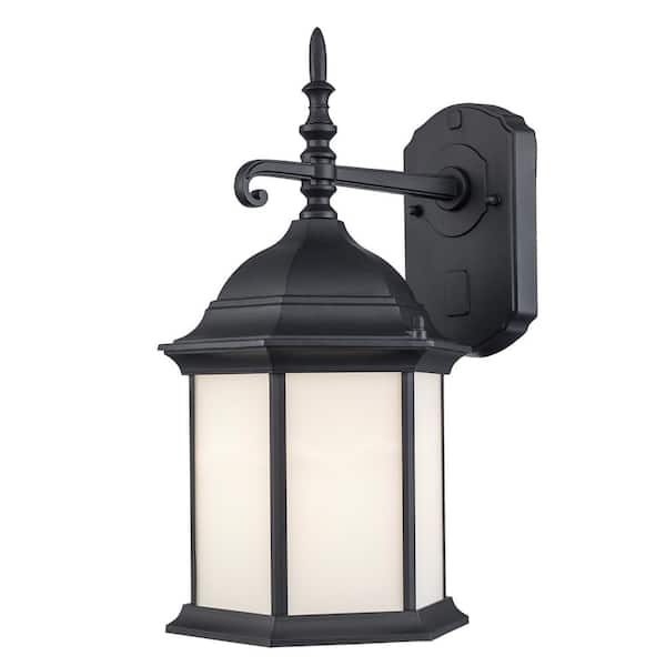 Bel Air Lighting Eldlight 15.25 in. 1-Light Black Outdoor Hardwired Wall Lantern Sconce with No Bulbs Included and Frosted Glass