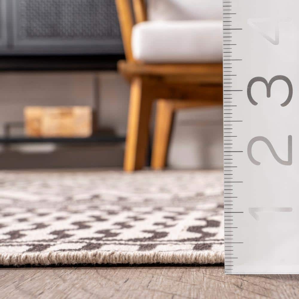 Modern Geometric Black and White Cotton Flat Weave Area Rug 8' x 10'