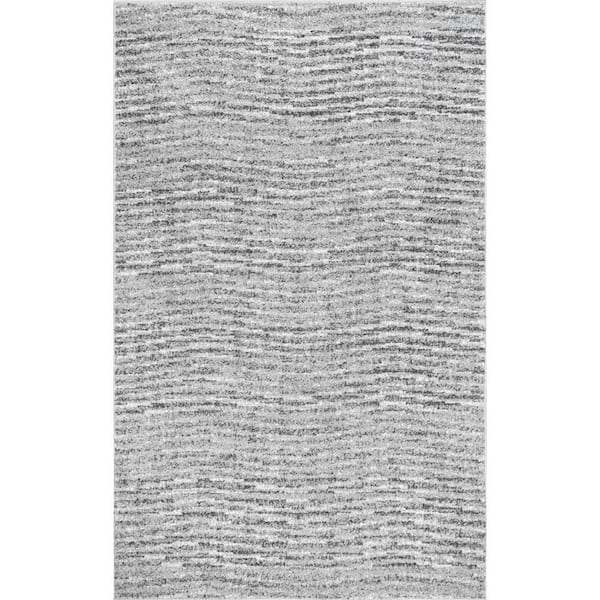 Sherill Modern Ripples Gray 10 ft. x 14 ft. Living Room/Bedroom/Dining Room Area Rug