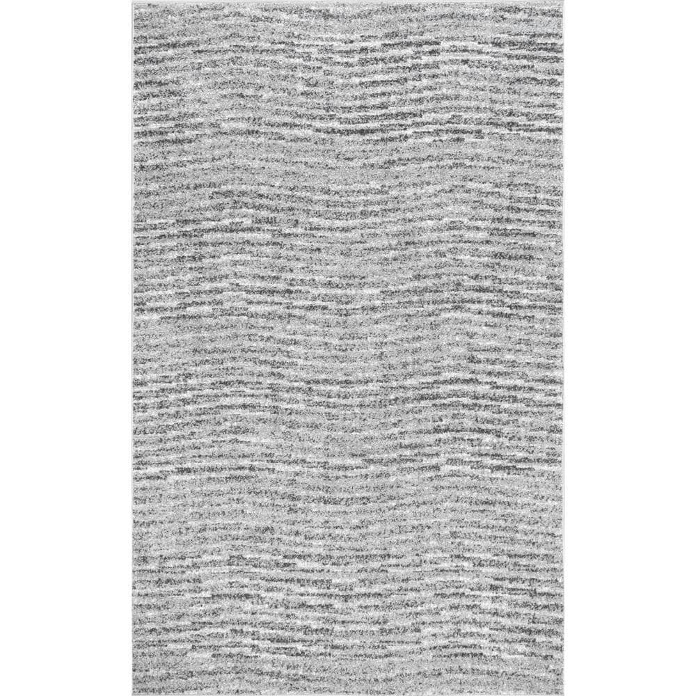 Modern Ripples Gray Synthetic Rectangular Area Rug