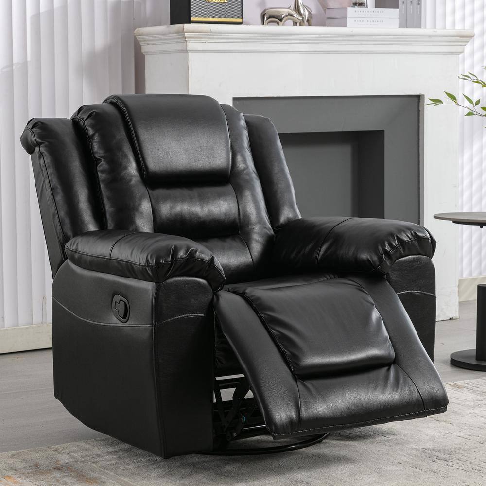 Merax Black PU Leather 360° Swivel Home Theater Seating Manual Recliner ...