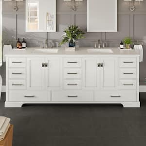 Storehouse 84 in. W x 22 in. D x 33 in. H Double Sink Freestanding Bath Vanity in White With White Carrara Quartz Top