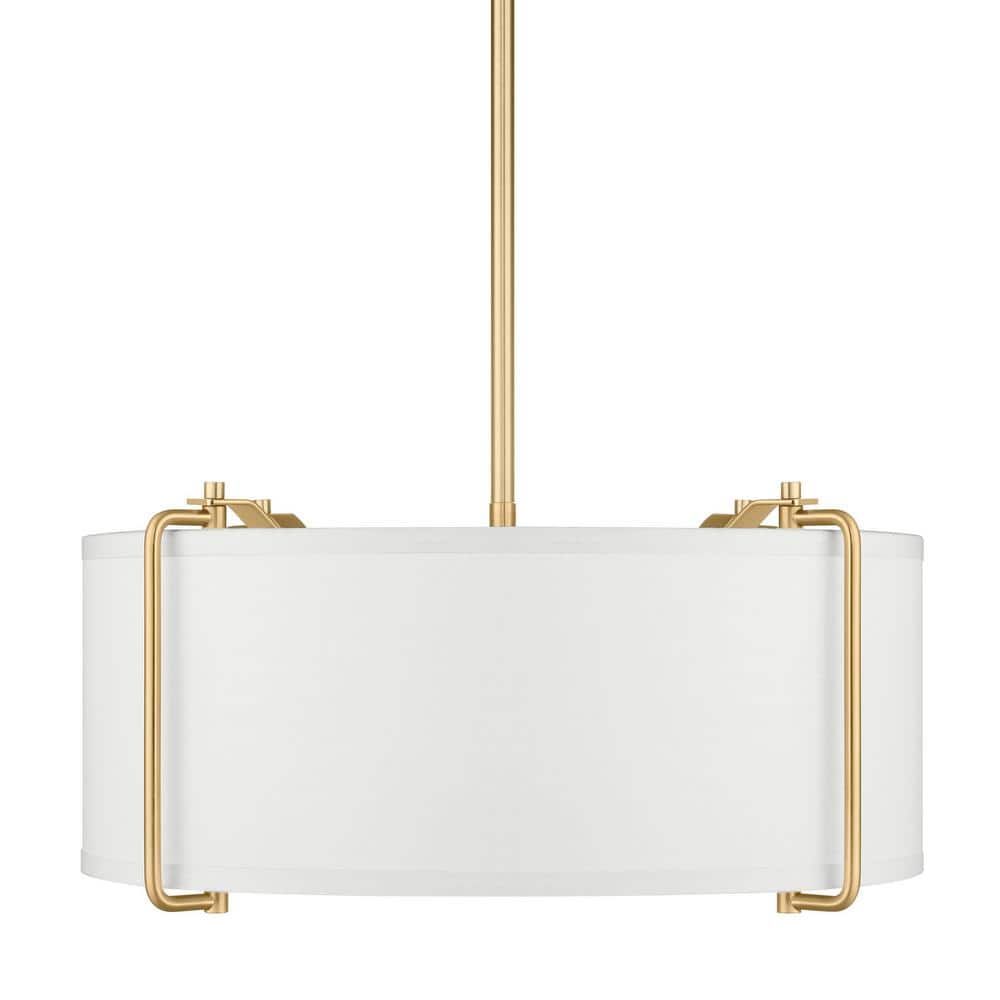 Home Decorators Collection HD19546P Brookley 4-Light Brushed Gold Pendant with White Fabric Shade