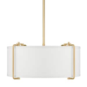 Brookley 4-Light Brushed Gold Pendant with White Fabric Shade