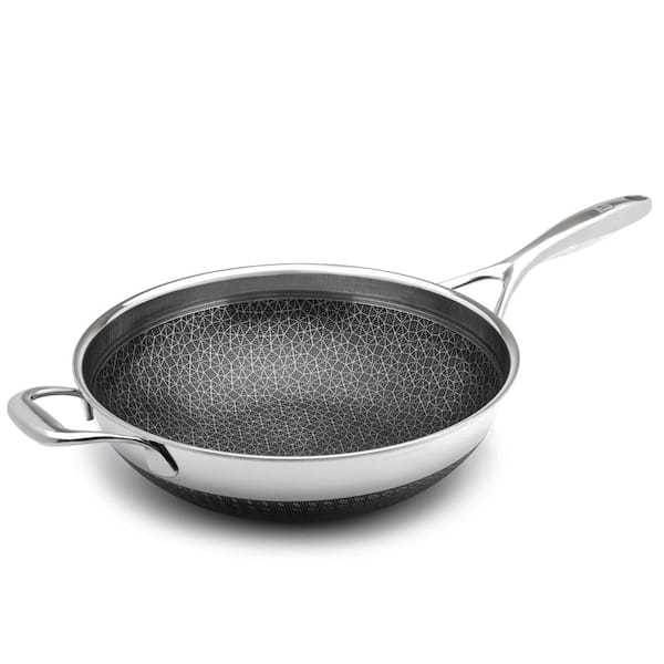 Diamond Clad 12in. Hybrid Nonstick Wok Pan, Dishwasher Safe, Cool Touch Handle, PFOA-Free - Silver/Black