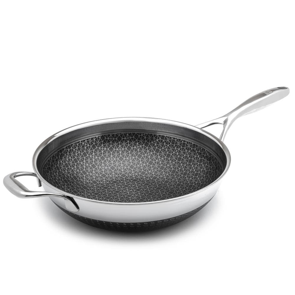  DiamondClad 12in. Hybrid Nonstick Wok Pan, Dishwasher Safe, Cool Touch Handle, PFOA-free - Silver/Black