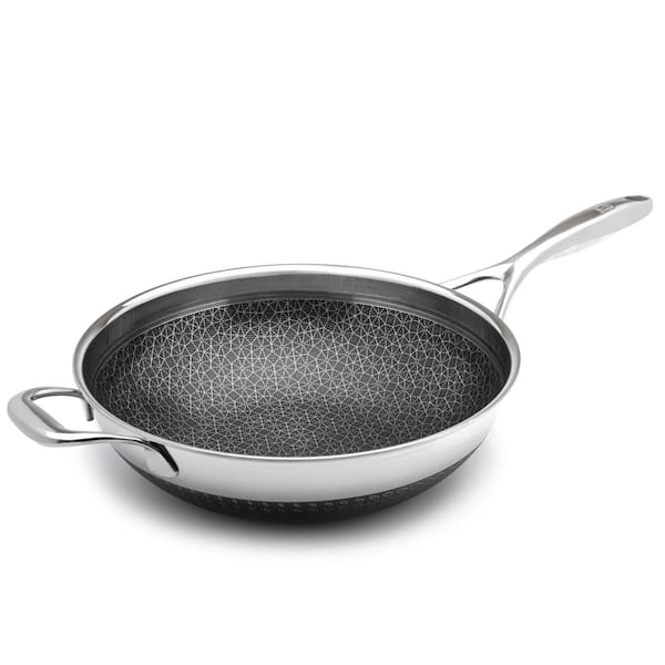 Unbranded DiamondClad 12in. Hybrid Nonstick Wok Pan, Dishwasher Safe, Cool Touch Handle, PFOA-free - Silver/Black