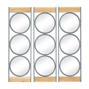 37 in. x 11 in. Square Framed Black Wall Mirror with Wood Accents (Set of 3)