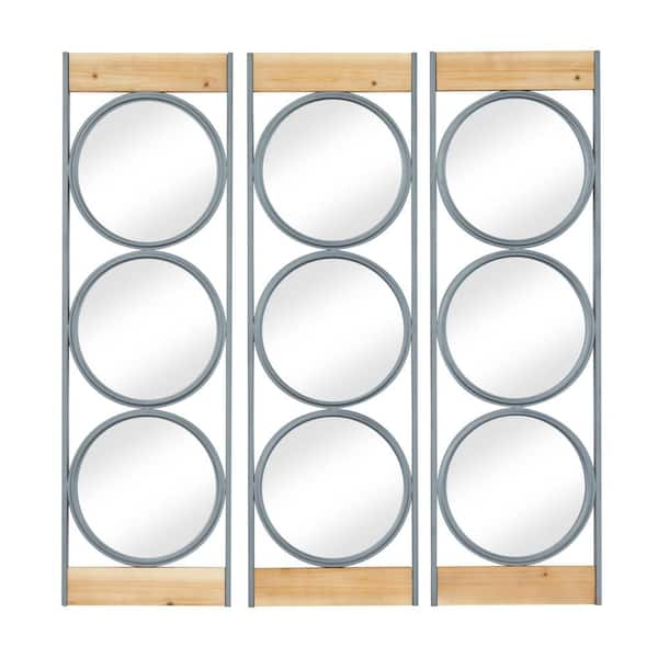 Litton Lane 37 in. x 11 in. Square Framed Black Wall Mirror with Wood Accents (Set of 3)