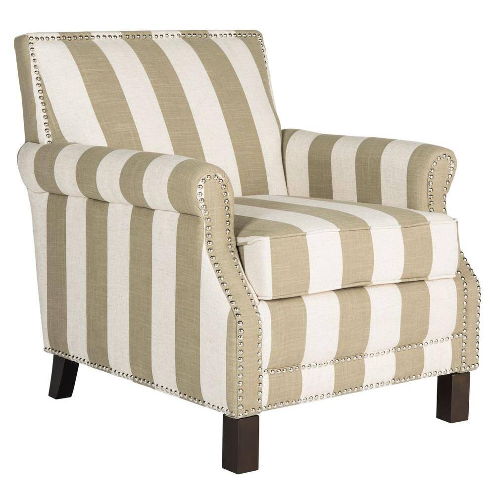 Easton Olive and White Striped Faux Leather Club Chair