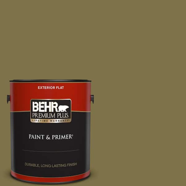 BEHR PREMIUM PLUS 1 gal. #S330-7 Olive Shade Flat Exterior Paint & Primer