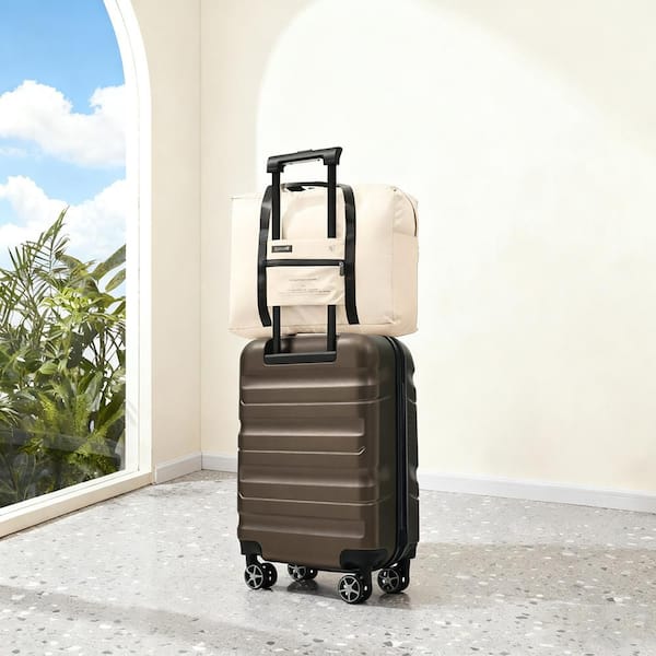 2 Bags 2-Piece Brown ABS Carry-On 20 in. Hardside Luggage Set with Foldable Duffel Bag, 360° Dual Spinner