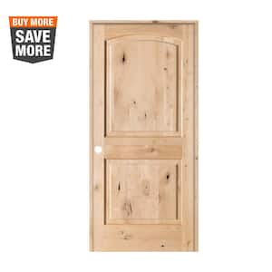 36 in. x 80 in. Rustic Knotty Alder 2-Panel Top Rail Arch Solid Right-Hand Wood Single Prehung Interior Door