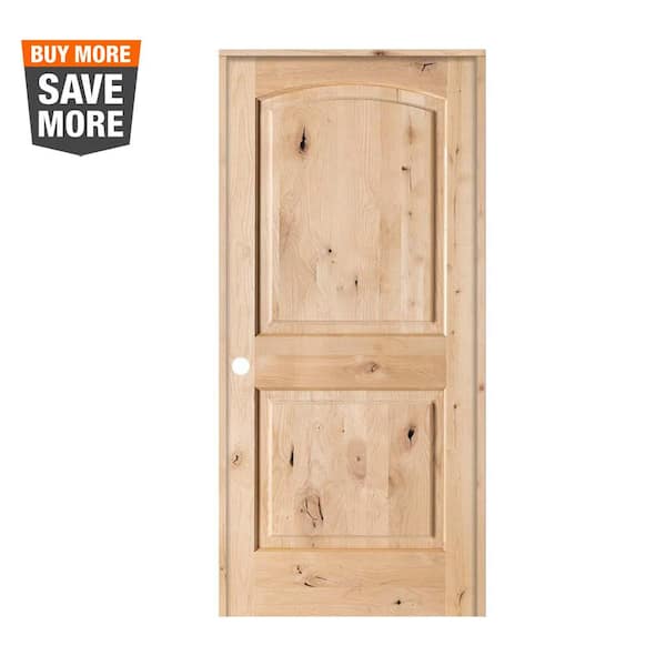 Krosswood Doors 36 in. x 80 in. Rustic Knotty Alder 2-Panel Top Rail Arch Solid Right-Hand Wood Single Prehung Interior Door
